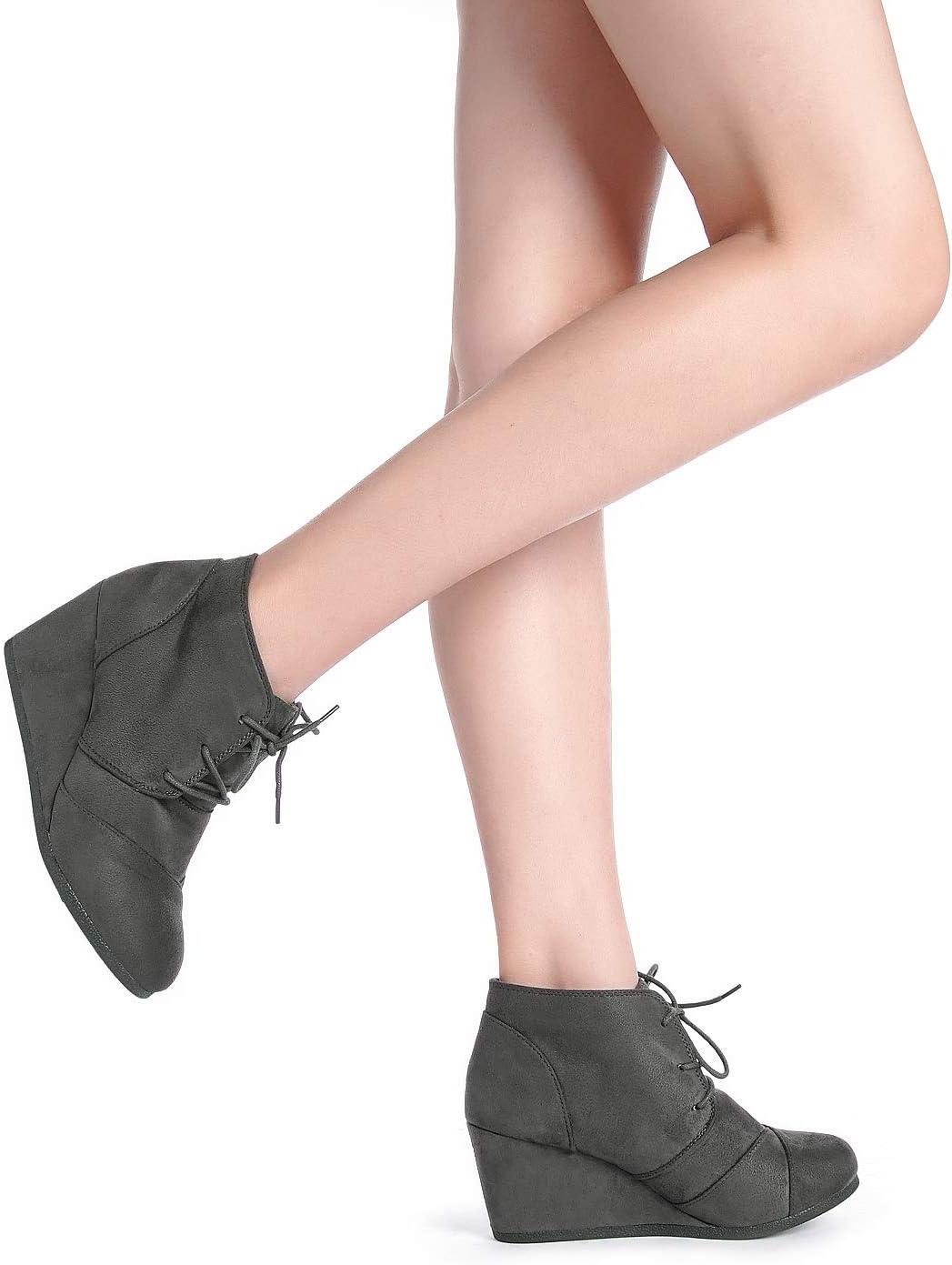 imageDREAM PAIRS Womens Wedge Boots Casual Fashion Lace Up Low Heel Ankle Booties ShoesGrey
