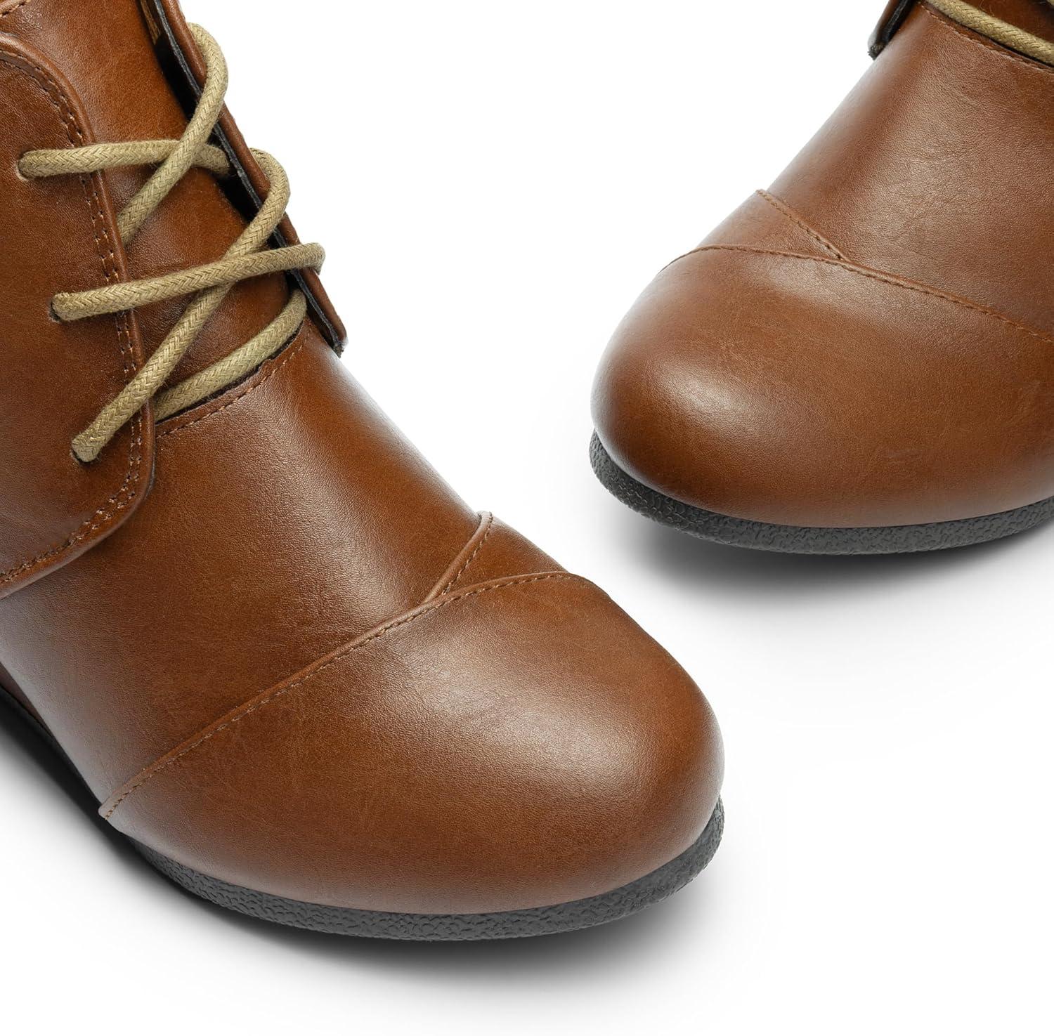 imageDREAM PAIRS Womens Wedge Boots Casual Fashion Lace Up Low Heel Ankle Booties ShoesTanPu