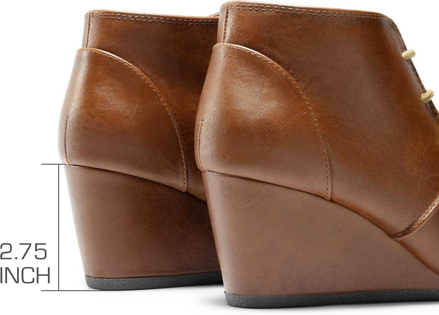 imageDREAM PAIRS Womens Wedge Boots Casual Fashion Lace Up Low Heel Ankle Booties ShoesTanPu