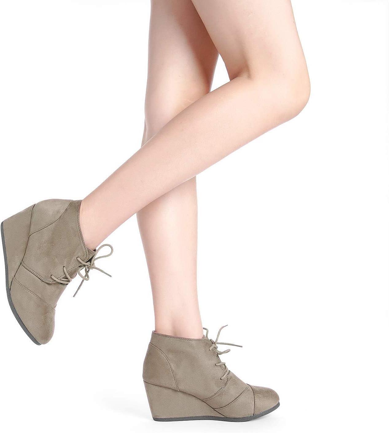 imageDREAM PAIRS Womens Wedge Boots Casual Fashion Lace Up Low Heel Ankle Booties ShoesTaupe