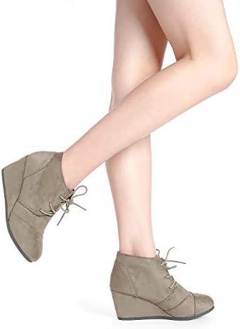 imageDREAM PAIRS Womens Wedge Boots Casual Fashion Lace Up Low Heel Ankle Booties ShoesTaupe