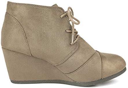 imageDREAM PAIRS Womens Wedge Boots Casual Fashion Lace Up Low Heel Ankle Booties ShoesTaupe