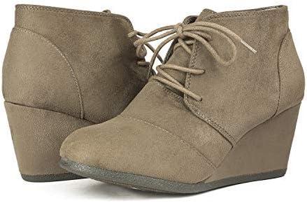 imageDREAM PAIRS Womens Wedge Boots Casual Fashion Lace Up Low Heel Ankle Booties ShoesTaupe