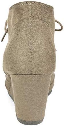 imageDREAM PAIRS Womens Wedge Boots Casual Fashion Lace Up Low Heel Ankle Booties ShoesTaupe