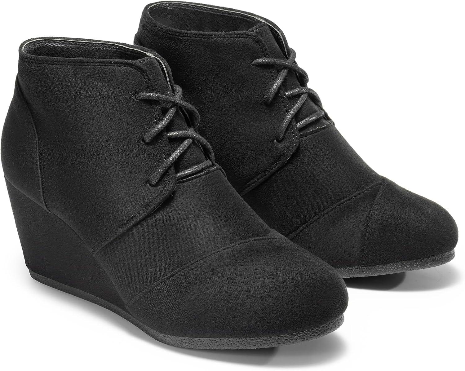 imageDREAM PAIRS Womens Wedge Boots Casual Fashion Lace Up Low Heel Ankle Booties ShoesTomsonblack