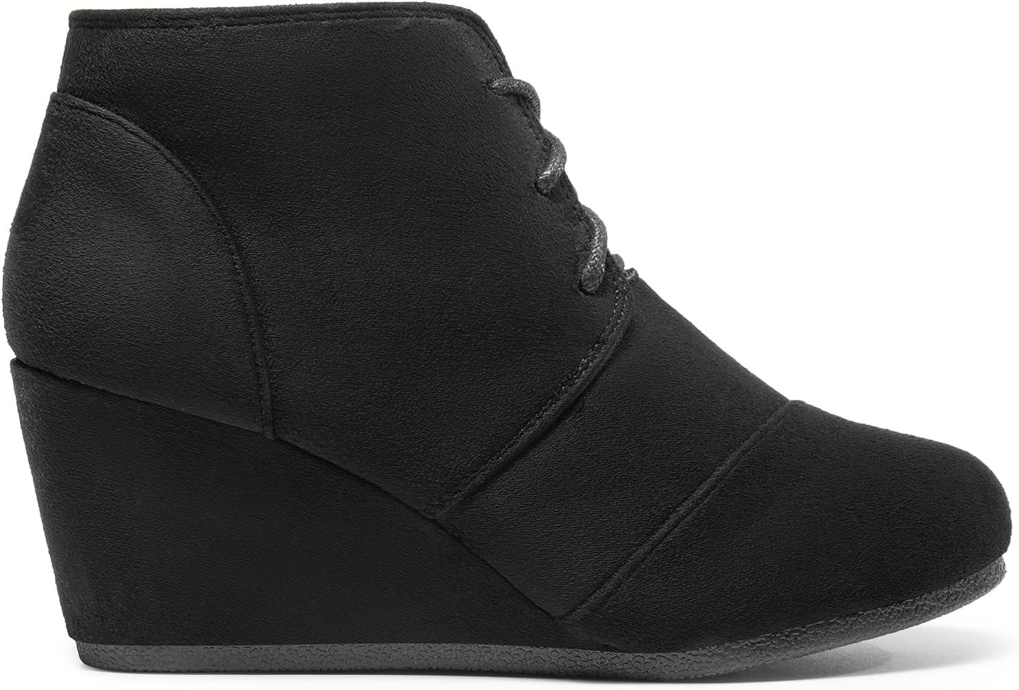 imageDREAM PAIRS Womens Wedge Boots Casual Fashion Lace Up Low Heel Ankle Booties ShoesTomsonblack