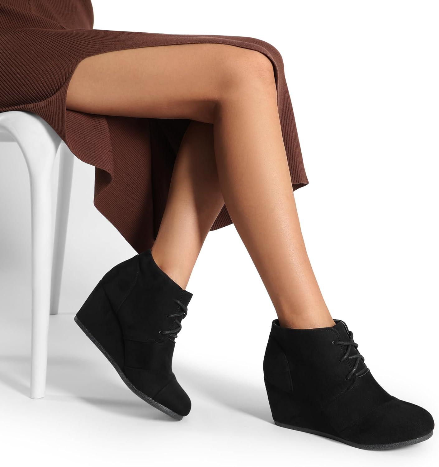 imageDREAM PAIRS Womens Wedge Boots Casual Fashion Lace Up Low Heel Ankle Booties ShoesTomsonblack