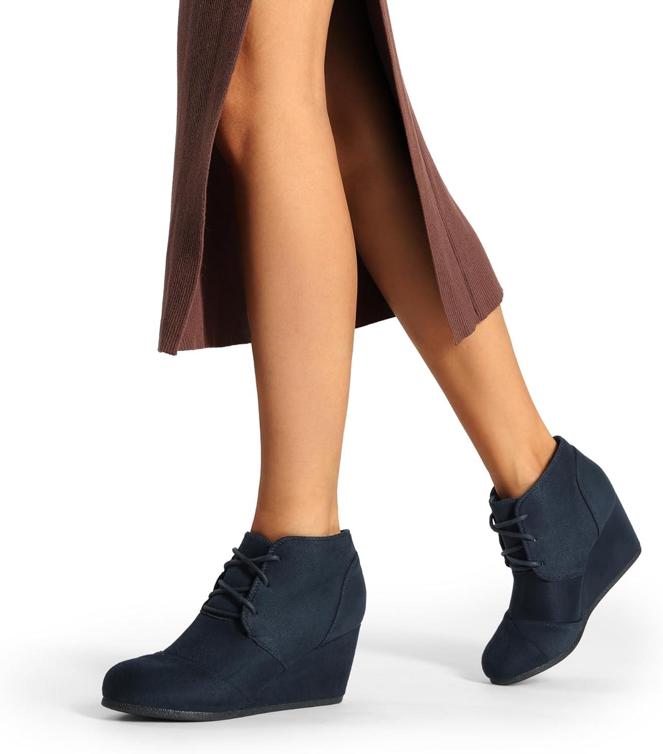imageDREAM PAIRS Womens Wedge Boots Casual Fashion Lace Up Low Heel Ankle Booties ShoesTomsonnavy
