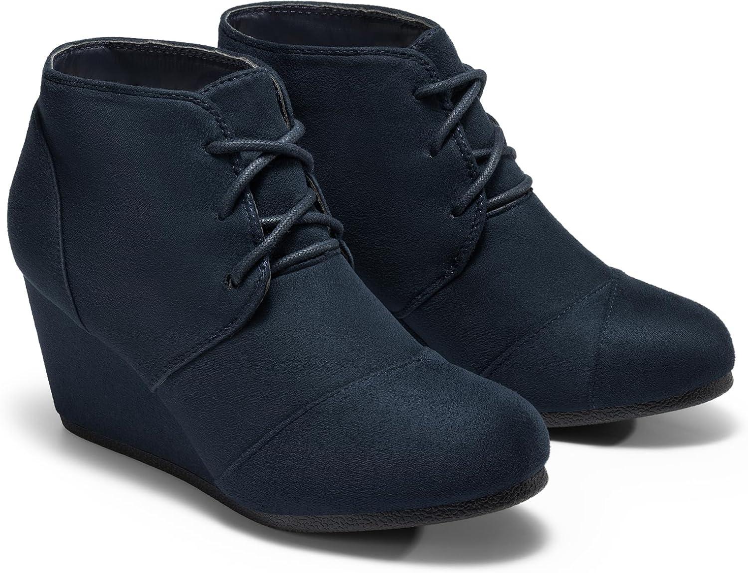 imageDREAM PAIRS Womens Wedge Boots Casual Fashion Lace Up Low Heel Ankle Booties ShoesTomsonnavy
