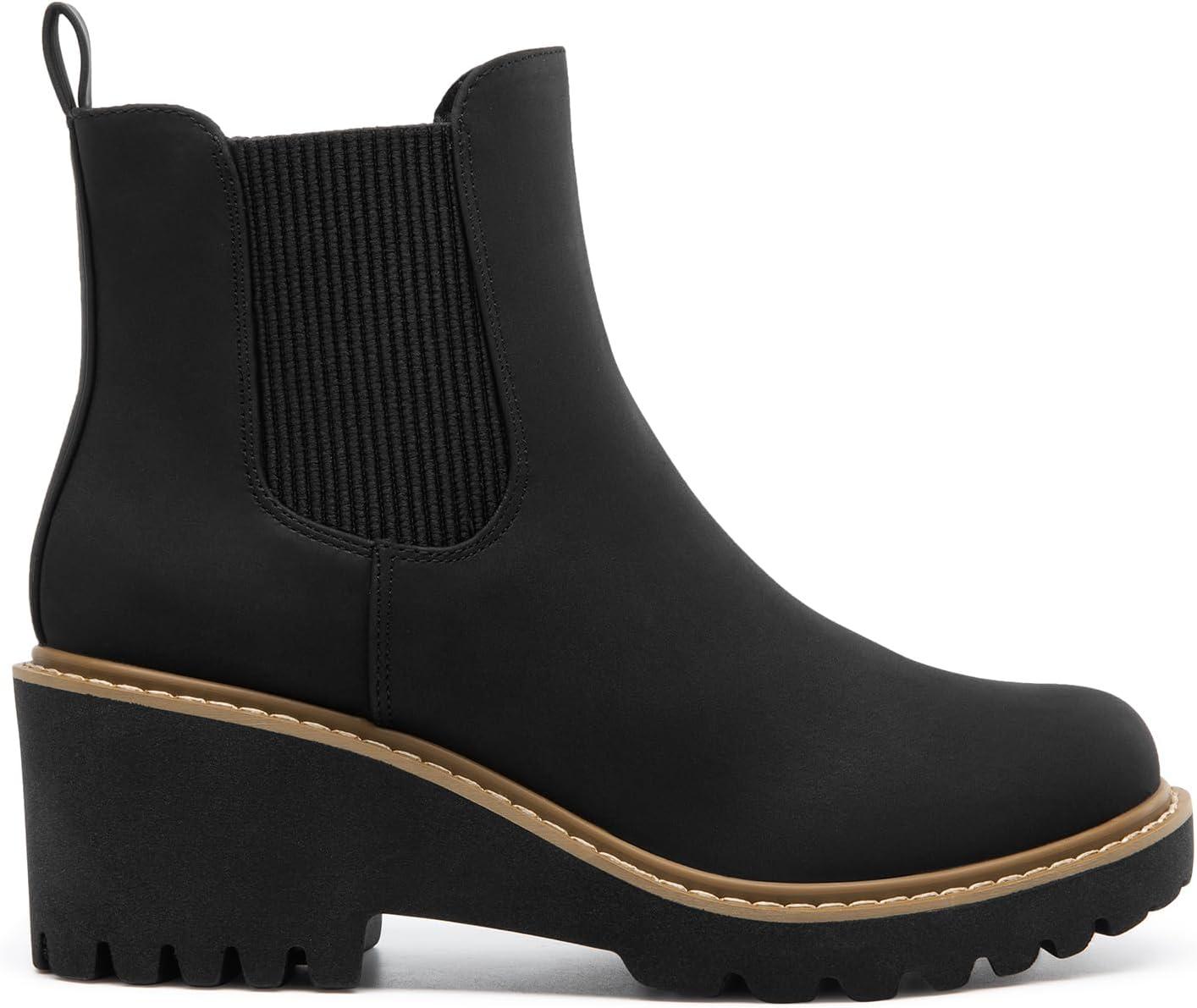 imageDREAM PAIRS Womens Wedge Chelsea Ankle Boots Fashion Round Toe Low Wedge Heel Platform Booties ShoesBlacknubuck