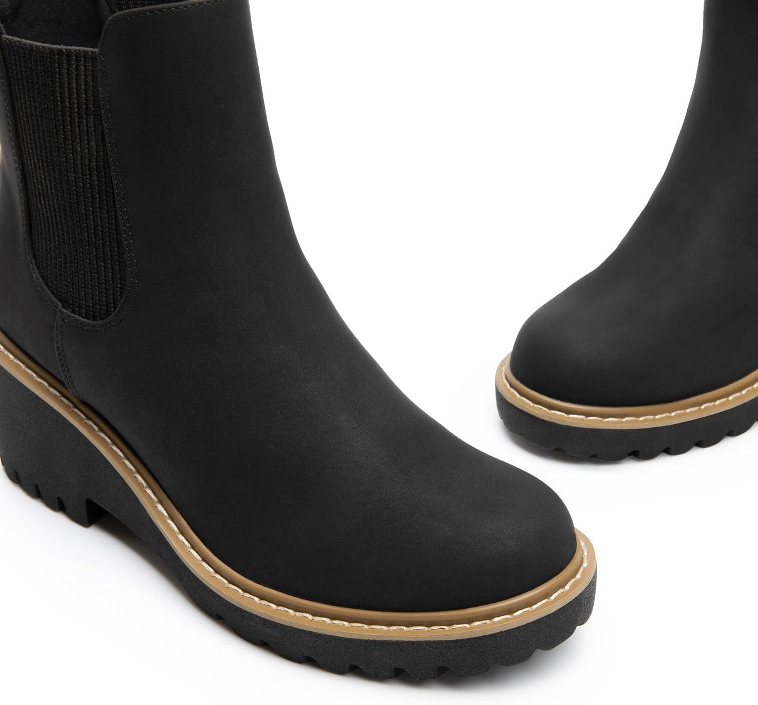 imageDREAM PAIRS Womens Wedge Chelsea Ankle Boots Fashion Round Toe Low Wedge Heel Platform Booties ShoesBlacknubuck