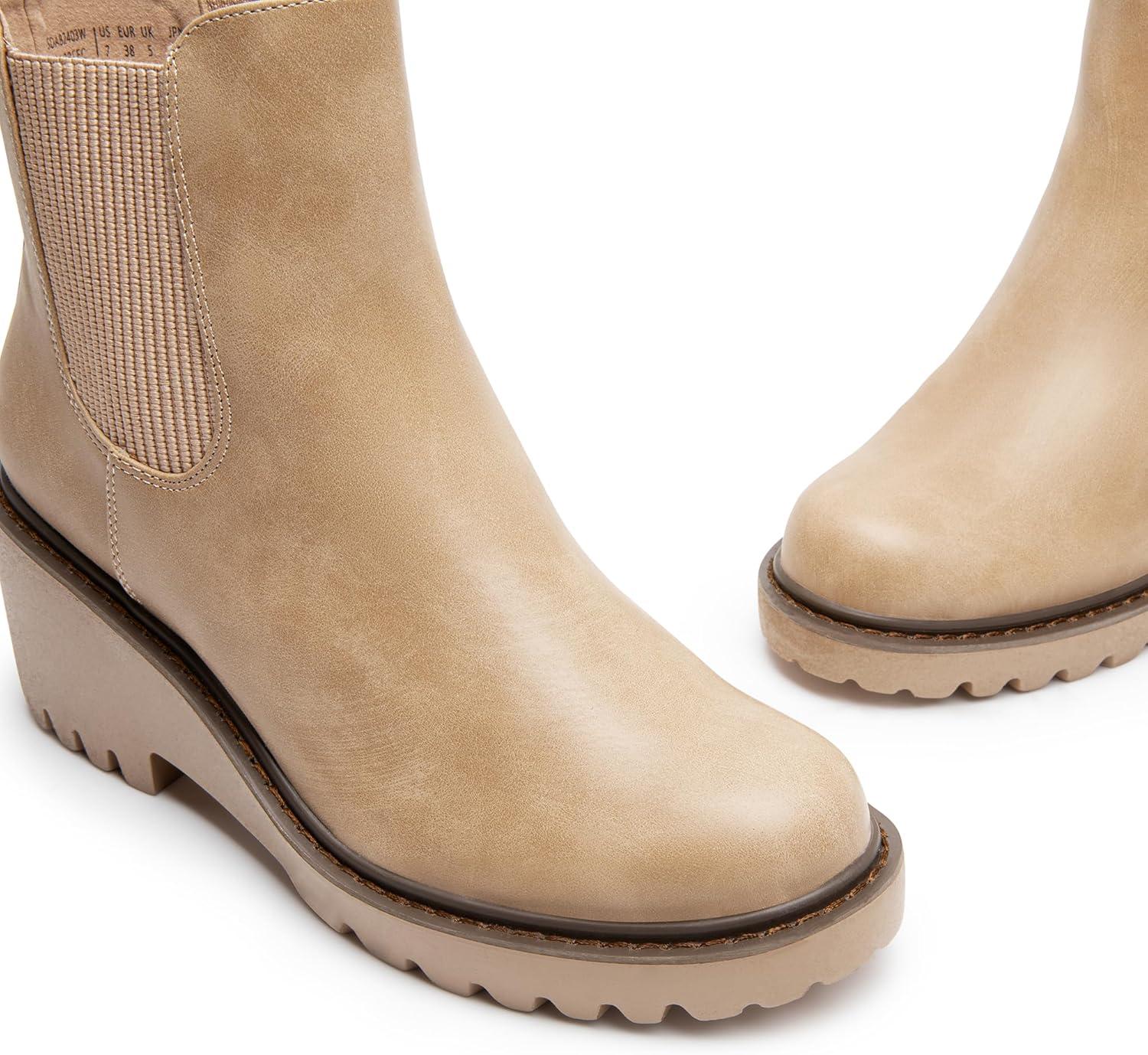 imageDREAM PAIRS Womens Wedge Chelsea Ankle Boots Fashion Round Toe Low Wedge Heel Platform Booties ShoesNudenubuck