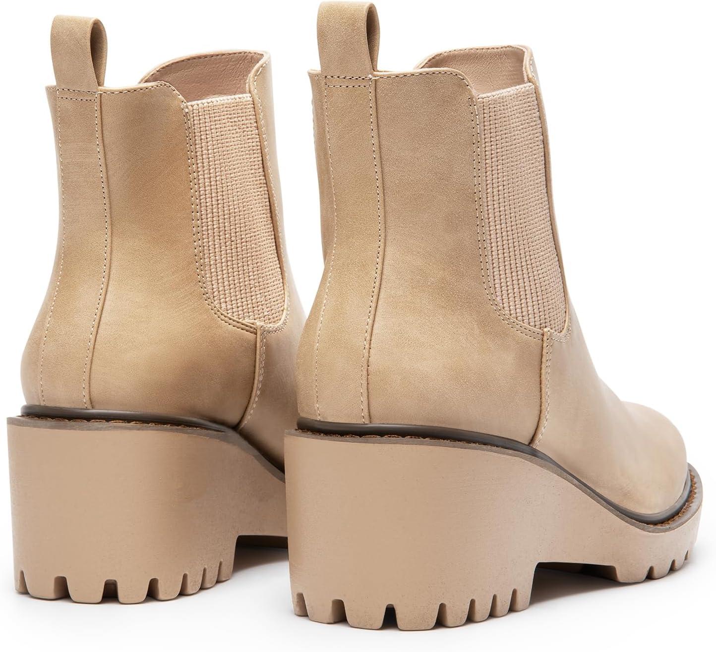 imageDREAM PAIRS Womens Wedge Chelsea Ankle Boots Fashion Round Toe Low Wedge Heel Platform Booties ShoesNudenubuck