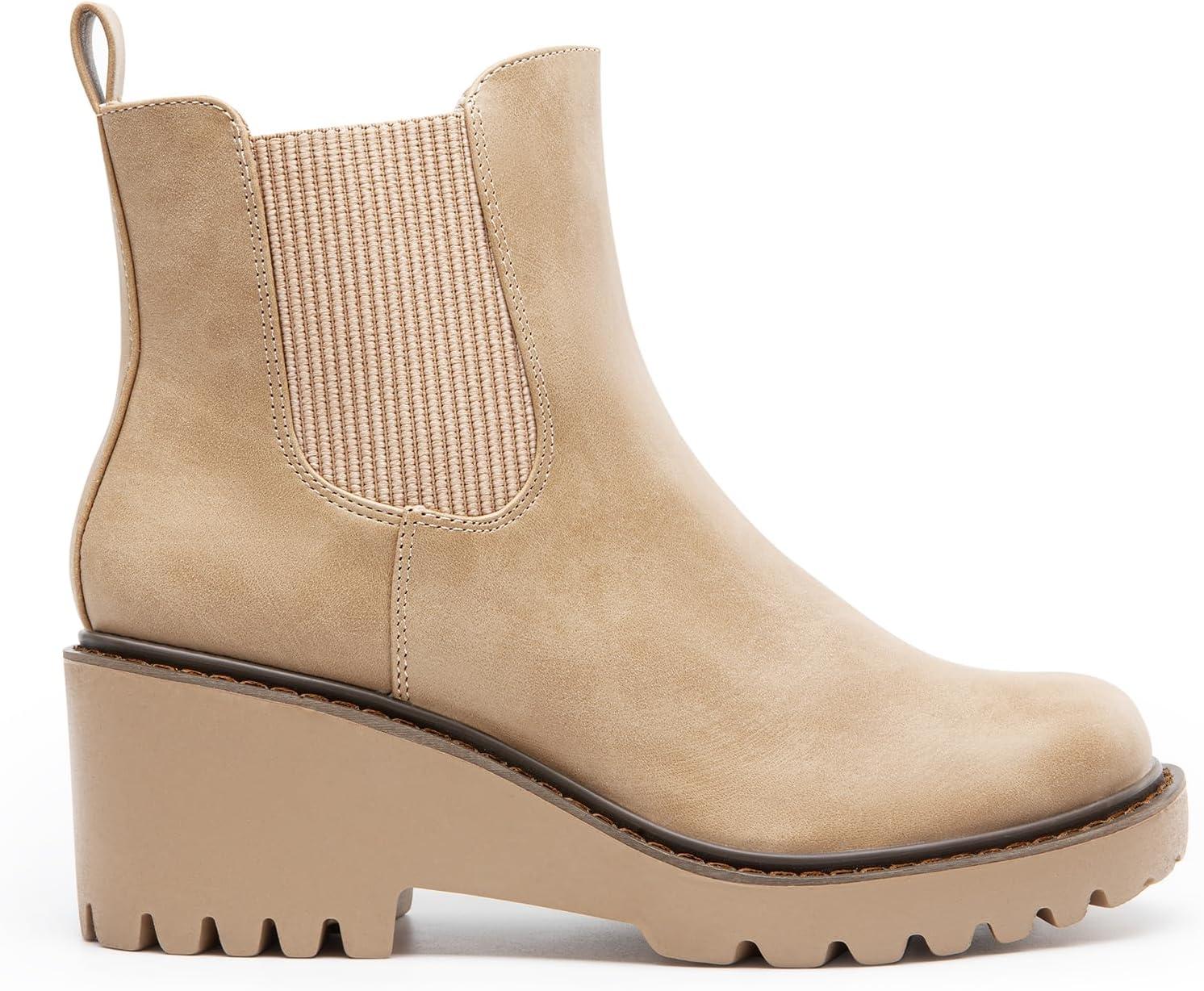 imageDREAM PAIRS Womens Wedge Chelsea Ankle Boots Fashion Round Toe Low Wedge Heel Platform Booties ShoesNudenubuck