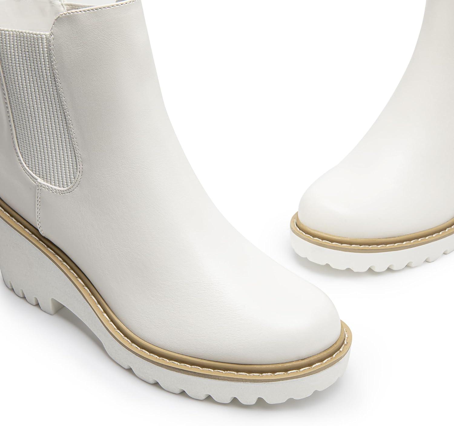 imageDREAM PAIRS Womens Wedge Chelsea Ankle Boots Fashion Round Toe Low Wedge Heel Platform Booties ShoesWhitepu