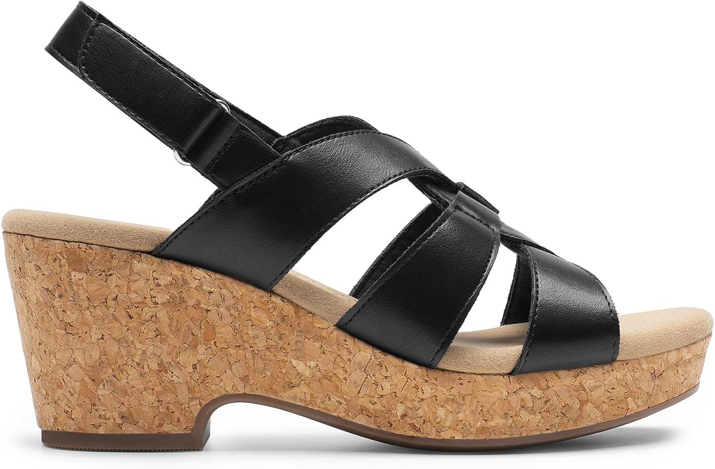 imageDREAM PAIRS Womens Wedge Sandals Comfortable Open Toe Platform Casual Dressy Cork Summer Dress ShoesBlack