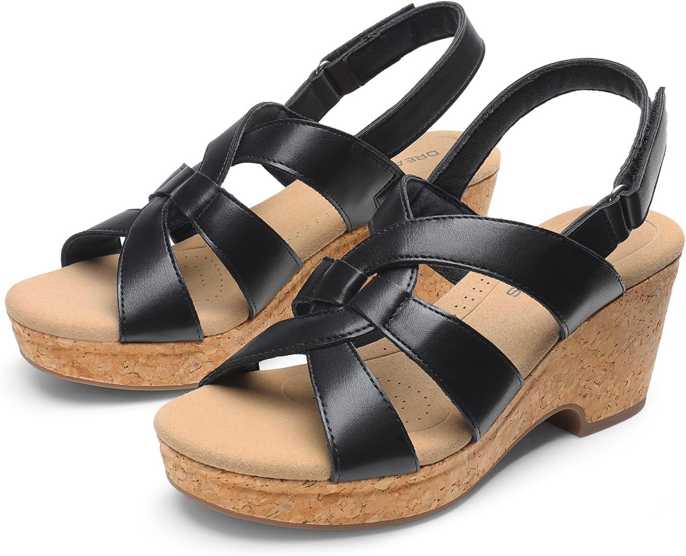 imageDREAM PAIRS Womens Wedge Sandals Comfortable Open Toe Platform Casual Dressy Cork Summer Dress ShoesBlack