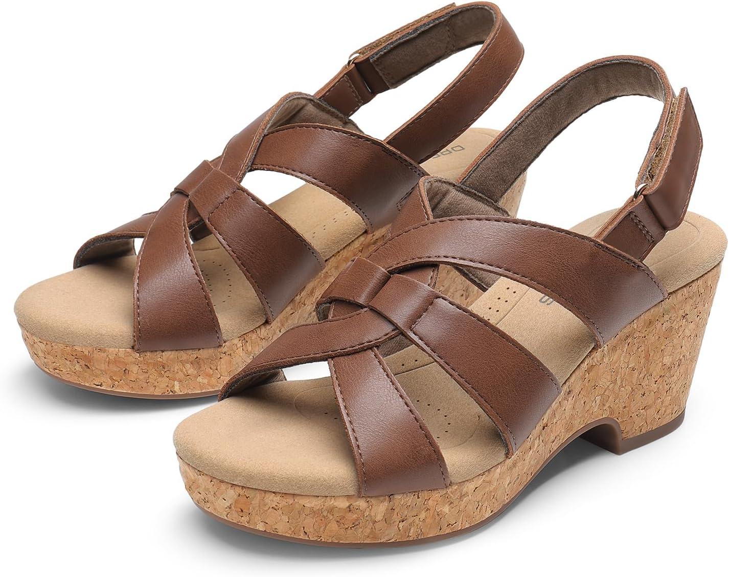 imageDREAM PAIRS Womens Wedge Sandals Comfortable Open Toe Platform Casual Dressy Cork Summer Dress ShoesBrown