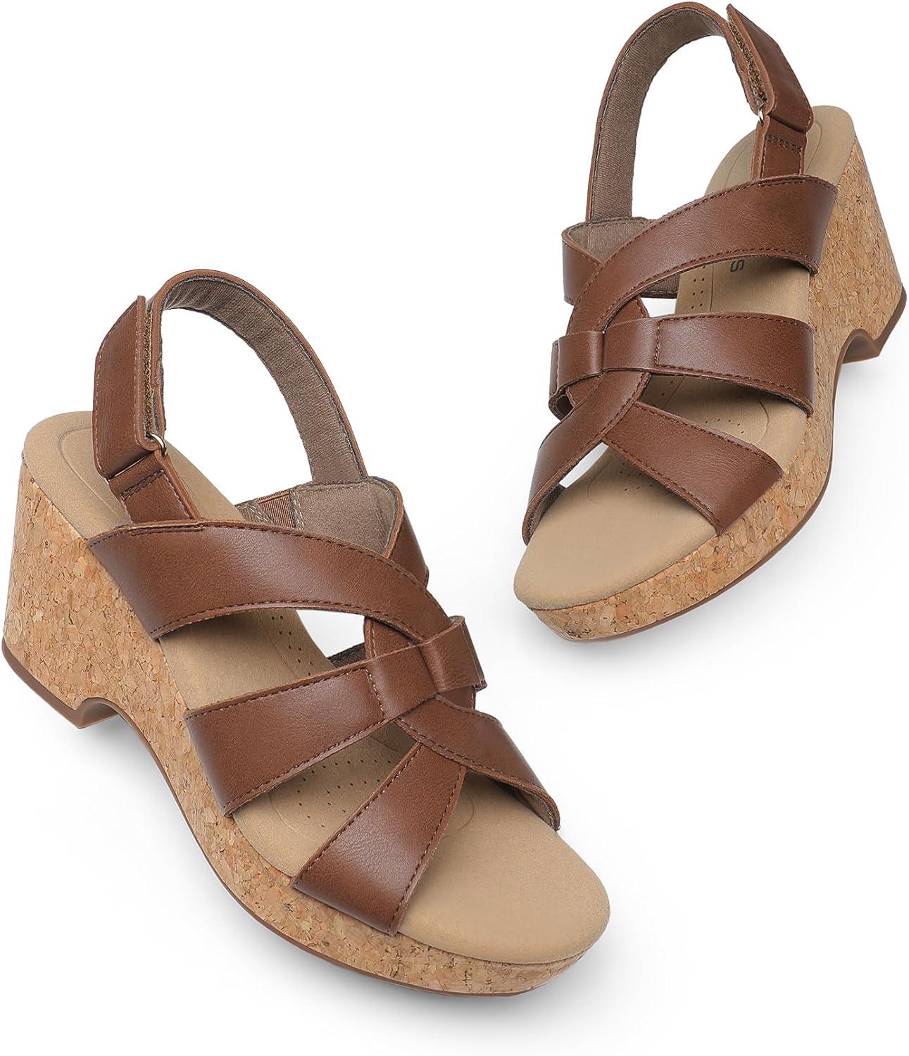 imageDREAM PAIRS Womens Wedge Sandals Comfortable Open Toe Platform Casual Dressy Cork Summer Dress ShoesBrown