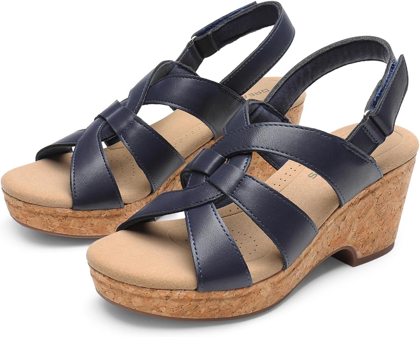imageDREAM PAIRS Womens Wedge Sandals Comfortable Open Toe Platform Casual Dressy Cork Summer Dress ShoesNavy