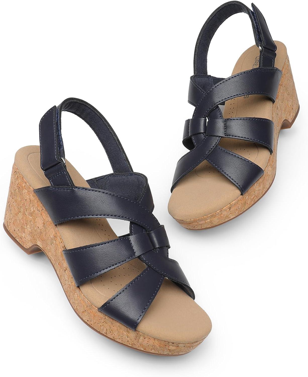 imageDREAM PAIRS Womens Wedge Sandals Comfortable Open Toe Platform Casual Dressy Cork Summer Dress ShoesNavy