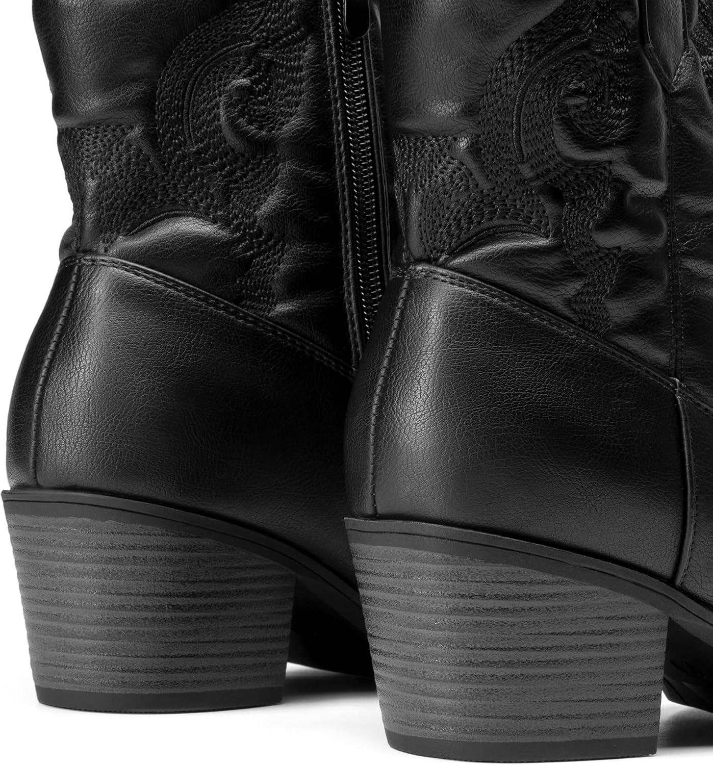 imageDREAM PAIRS Womens Western Cowboy Cowgirl Embroidered Ankle Boots Fashion Low chunky Heel Round Toe Fall Short Booties ShoesBlack