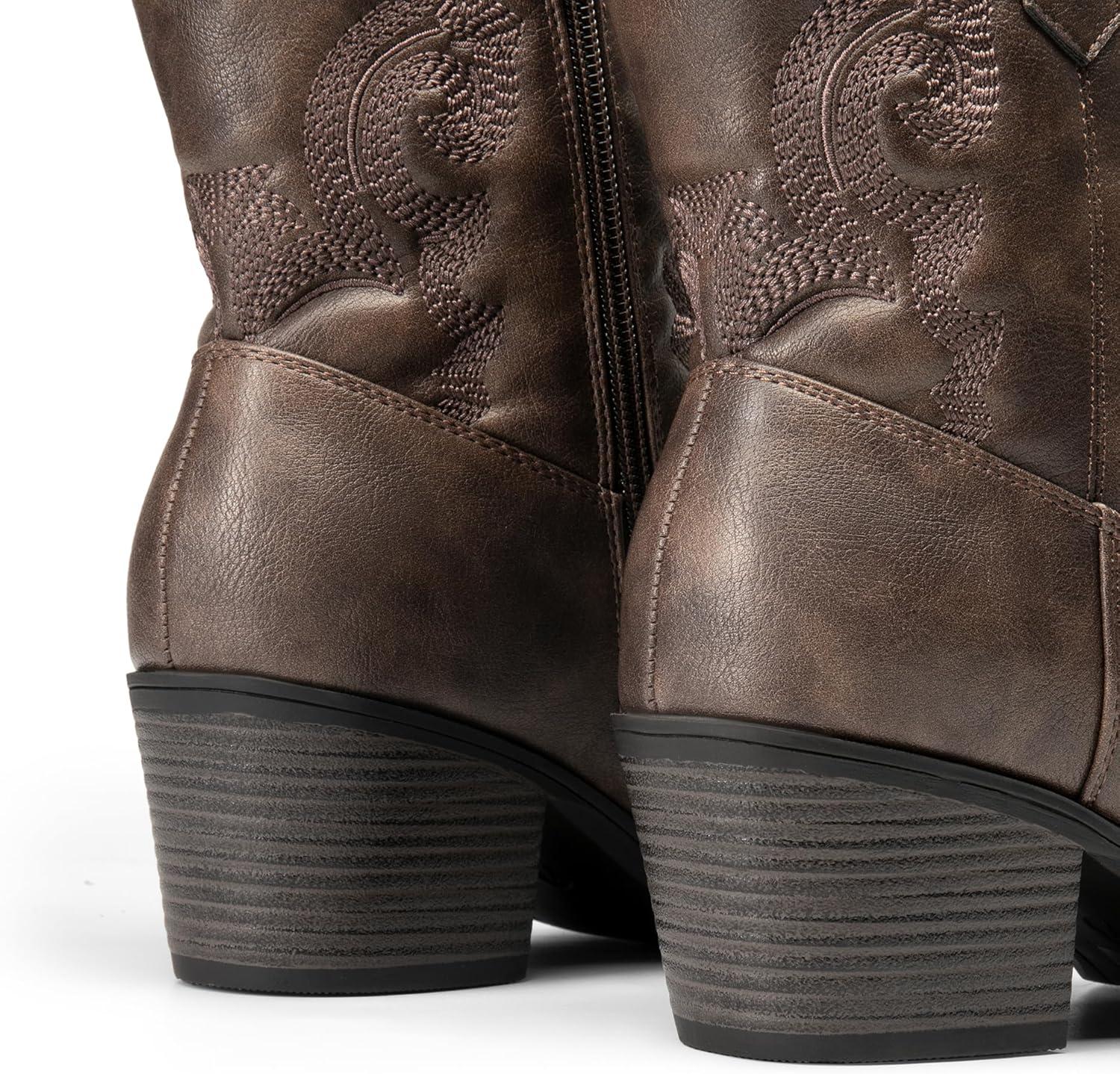 imageDREAM PAIRS Womens Western Cowboy Cowgirl Embroidered Ankle Boots Fashion Low chunky Heel Round Toe Fall Short Booties ShoesBrown