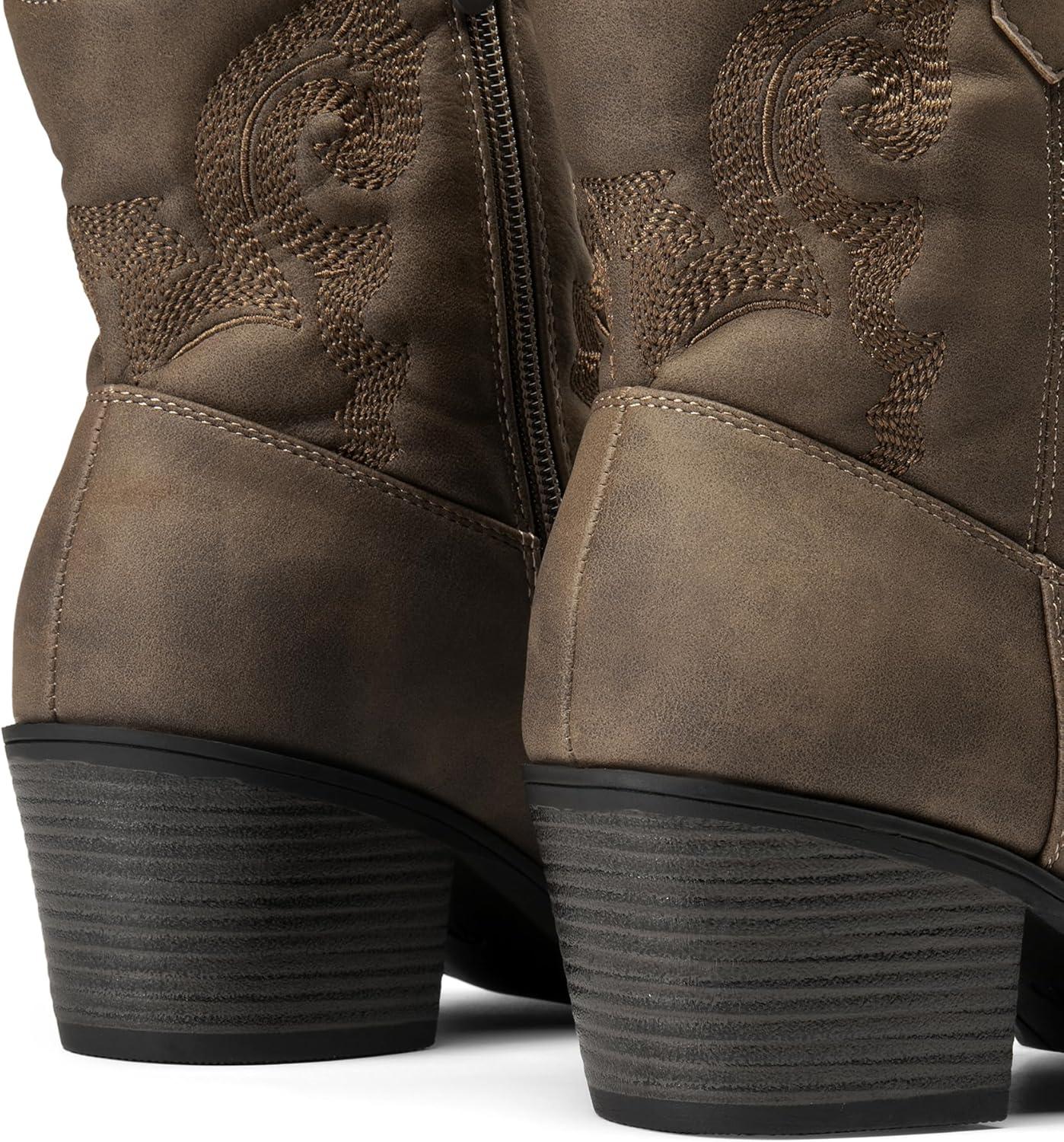 imageDREAM PAIRS Womens Western Cowboy Cowgirl Embroidered Ankle Boots Fashion Low chunky Heel Round Toe Fall Short Booties ShoesCamel