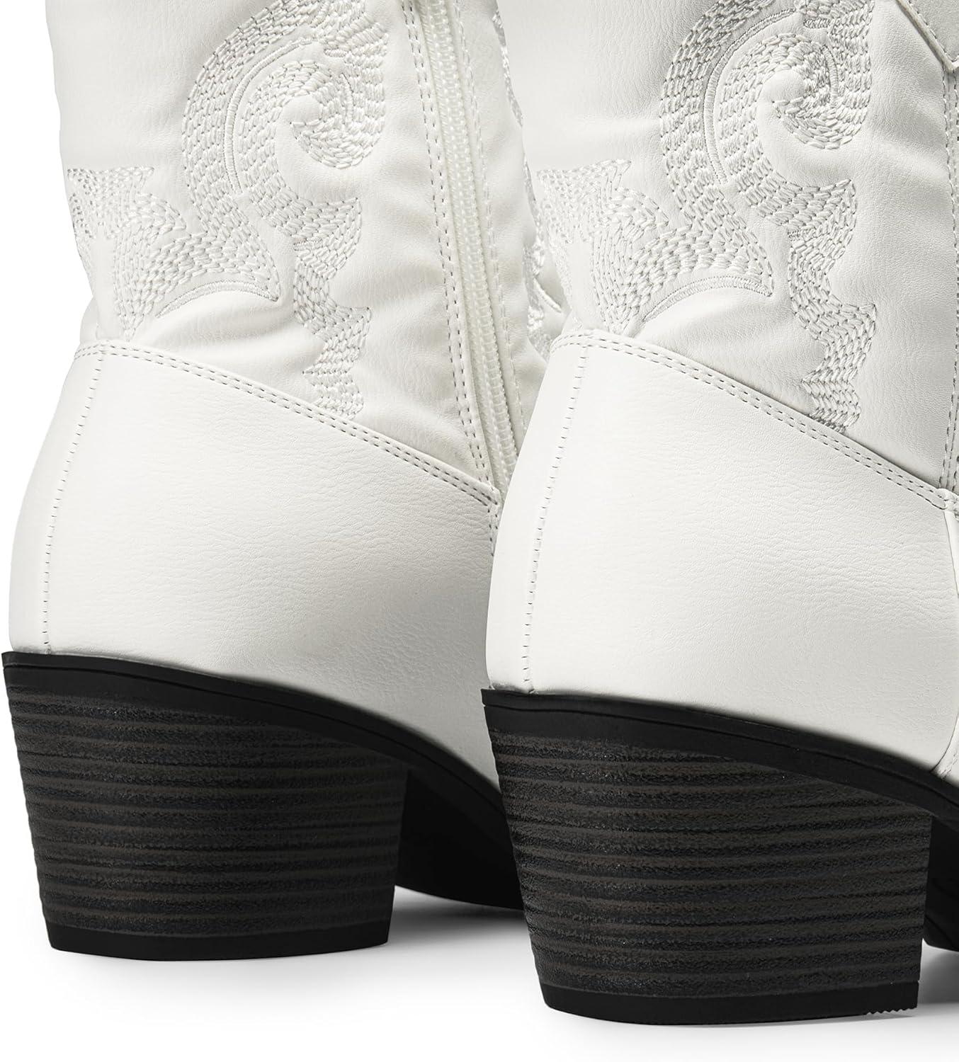 imageDREAM PAIRS Womens Western Cowboy Cowgirl Embroidered Ankle Boots Fashion Low chunky Heel Round Toe Fall Short Booties ShoesWhite