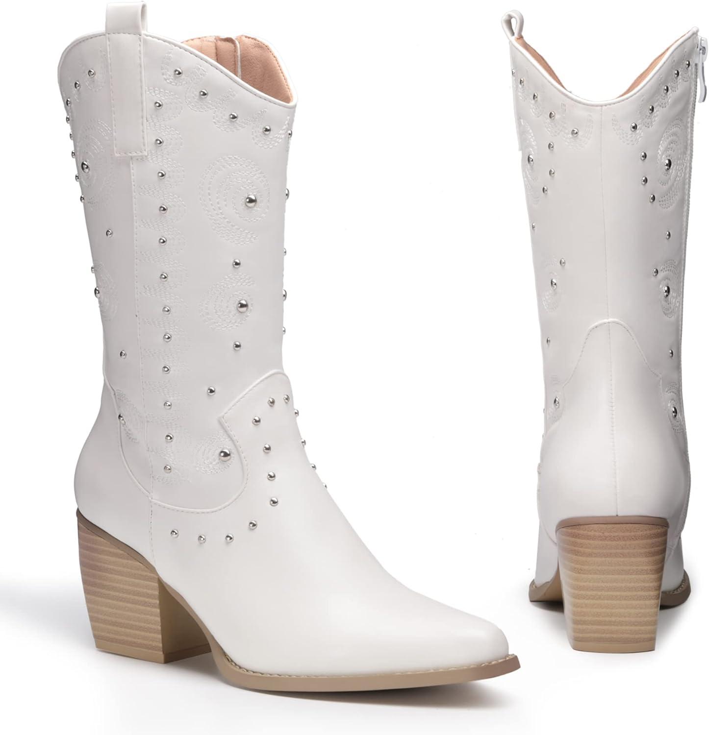 imageDREAM PAIRS Womens Western Cowboy boots Mid Calf Cowgirl boot Pullon