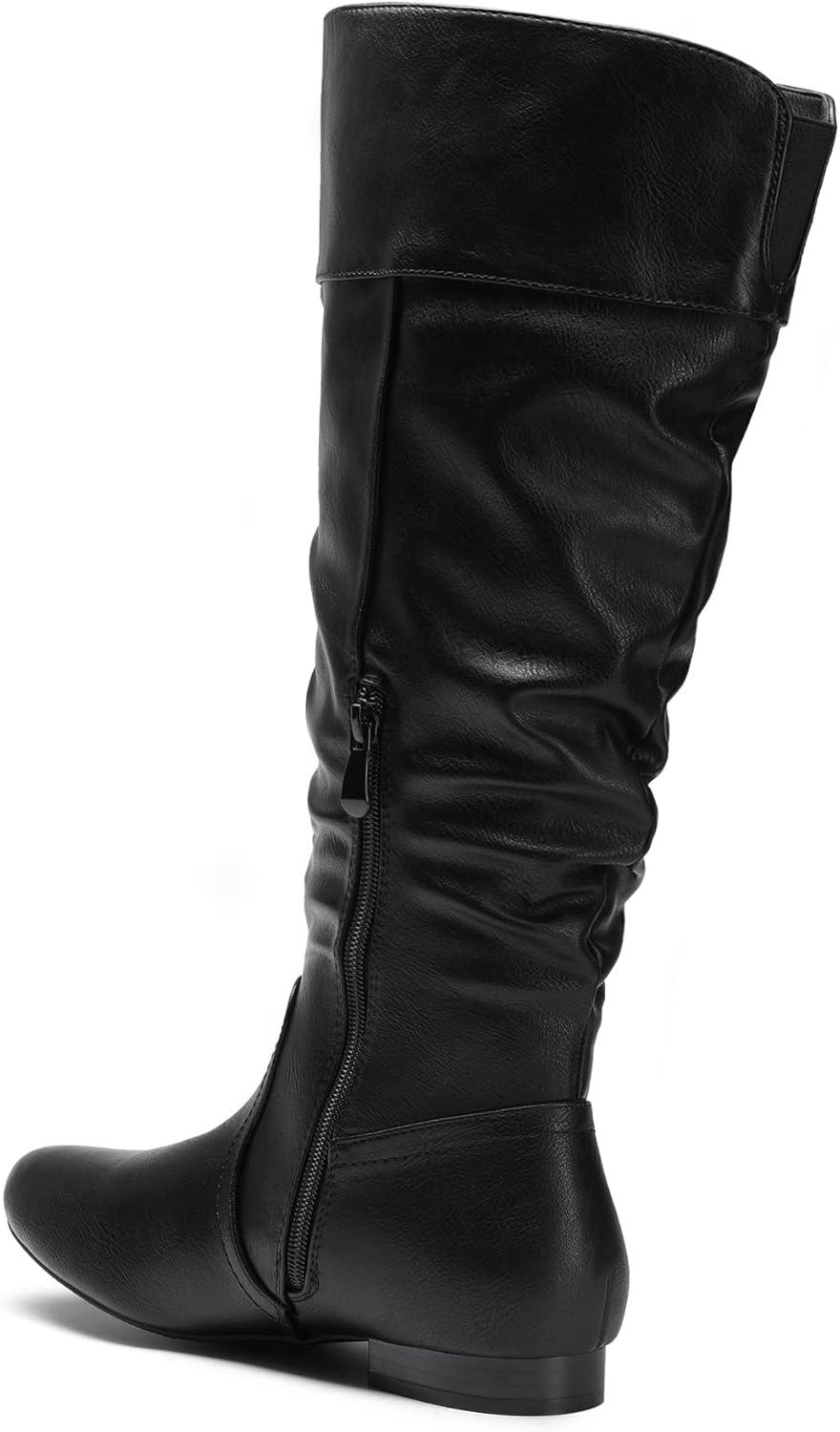 imageDREAM PAIRS Womens Wide Calf Knee High Pull On Fall Weather Winter BootsBlackPu