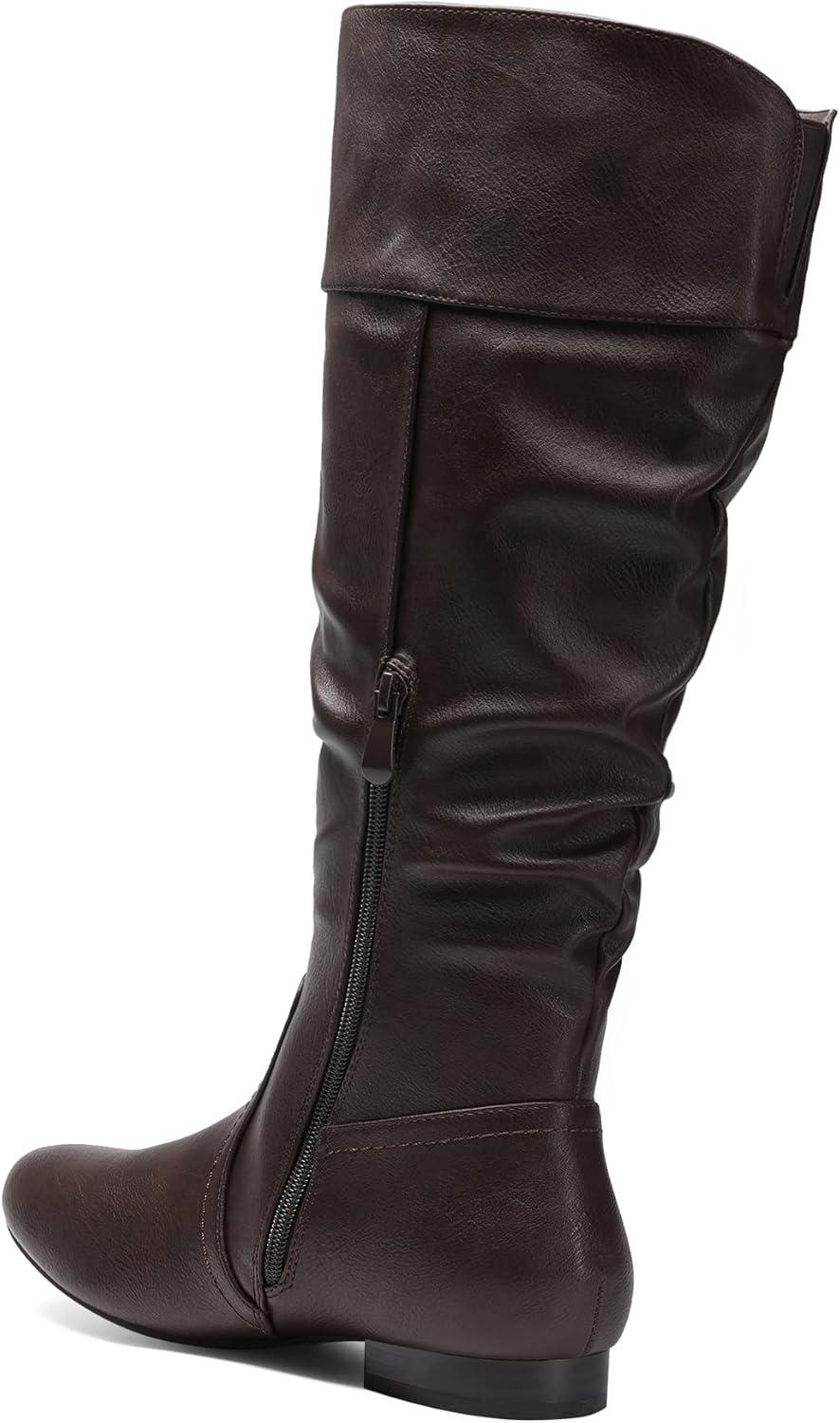 imageDREAM PAIRS Womens Wide Calf Knee High Pull On Fall Weather Winter BootsWideCalfBrown