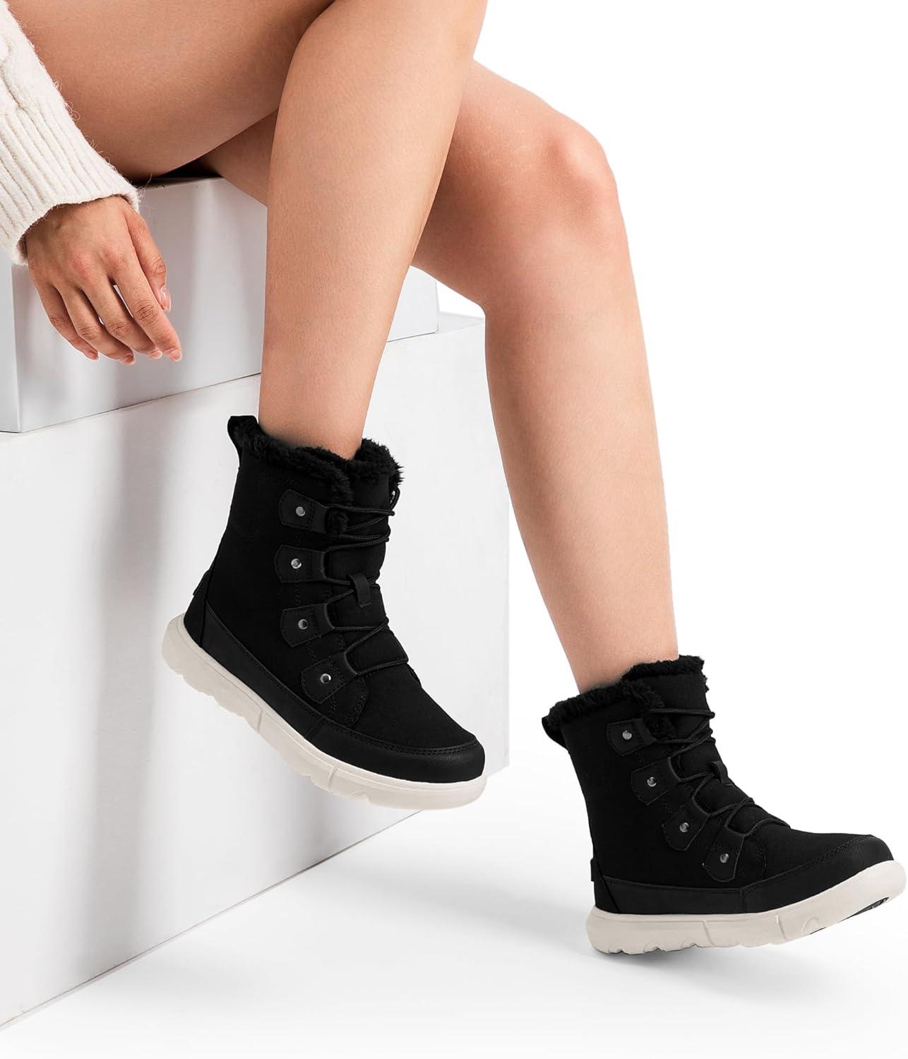 imageDREAM PAIRS Womens Winter Boots Cozy Faux Fur AntiSlip Snow Boots Lace Up Comfort Stylish Ankle Booties for Cold Weather City WalkBlack