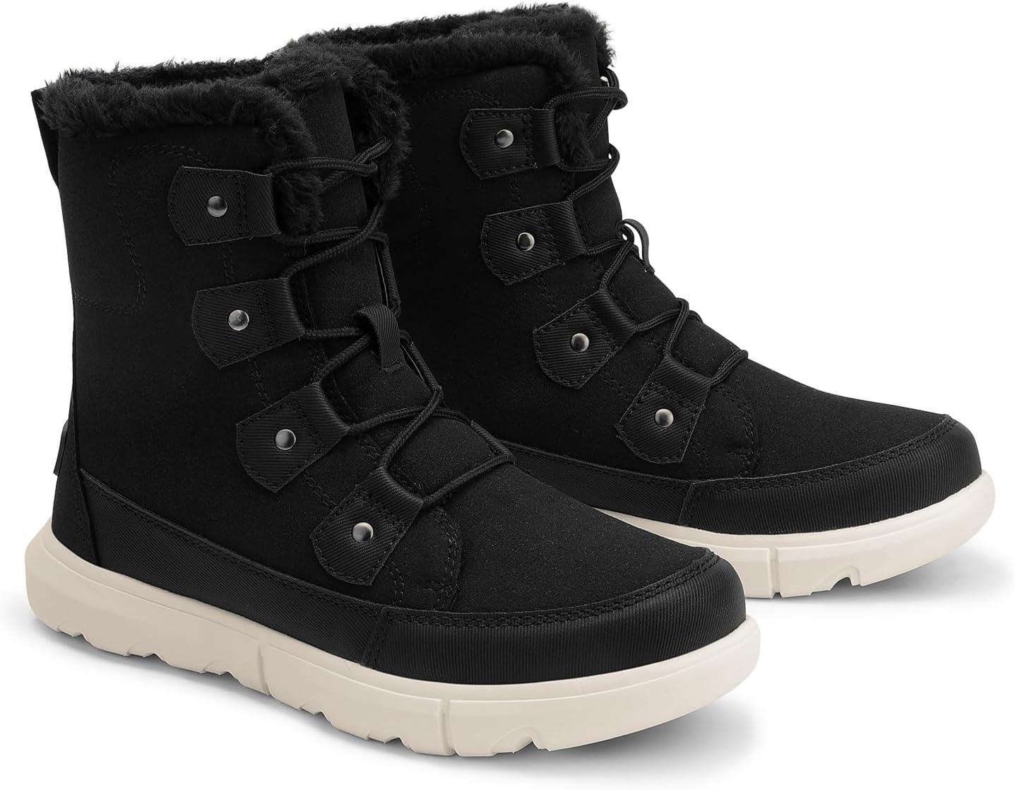 imageDREAM PAIRS Womens Winter Boots Cozy Faux Fur AntiSlip Snow Boots Lace Up Comfort Stylish Ankle Booties for Cold Weather City WalkBlack