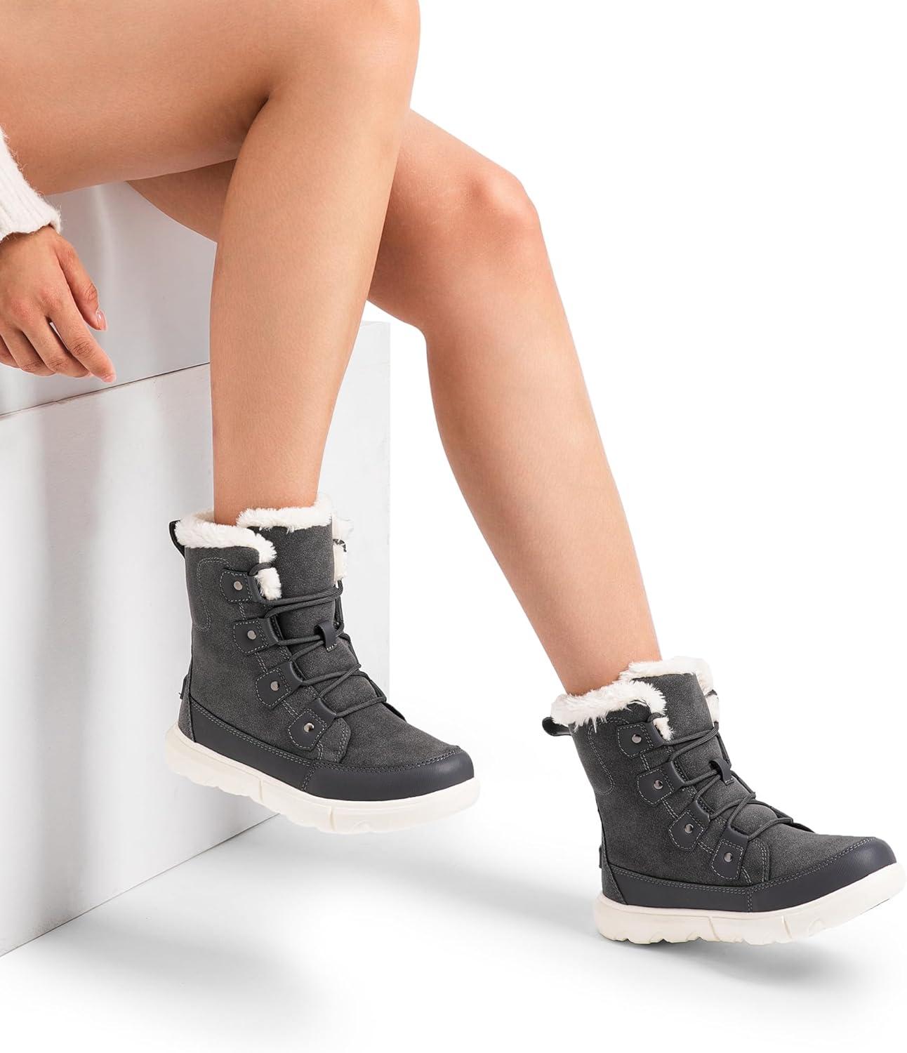 imageDREAM PAIRS Womens Winter Boots Cozy Faux Fur AntiSlip Snow Boots Lace Up Comfort Stylish Ankle Booties for Cold Weather City WalkDark Grey