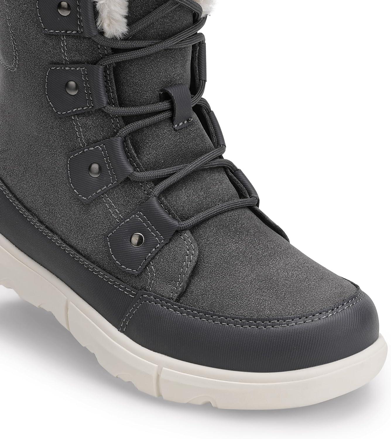 imageDREAM PAIRS Womens Winter Boots Cozy Faux Fur AntiSlip Snow Boots Lace Up Comfort Stylish Ankle Booties for Cold Weather City WalkDark Grey