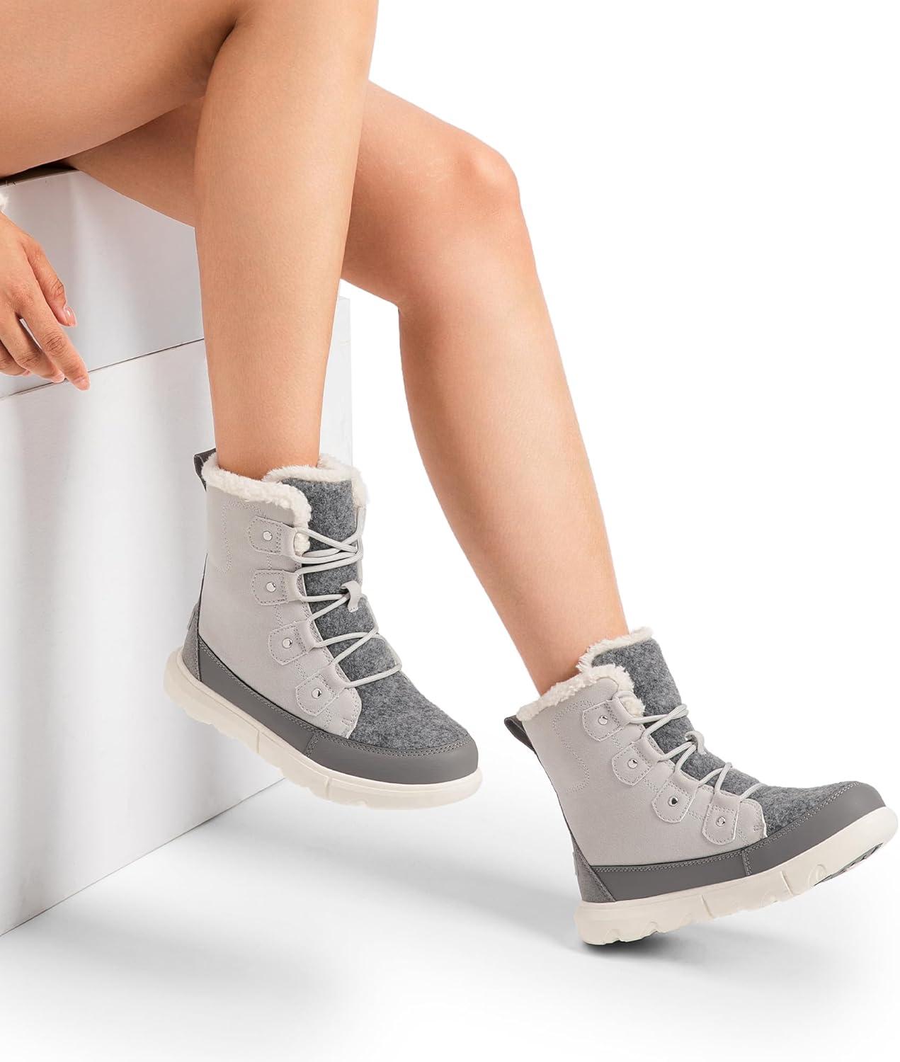 imageDREAM PAIRS Womens Winter Boots Cozy Faux Fur AntiSlip Snow Boots Lace Up Comfort Stylish Ankle Booties for Cold Weather City WalkLight Grey