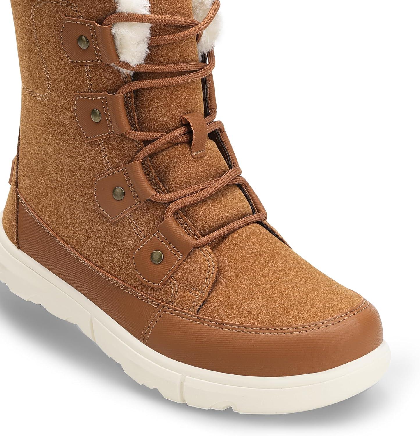 imageDREAM PAIRS Womens Winter Boots Cozy Faux Fur AntiSlip Snow Boots Lace Up Comfort Stylish Ankle Booties for Cold Weather City WalkTan