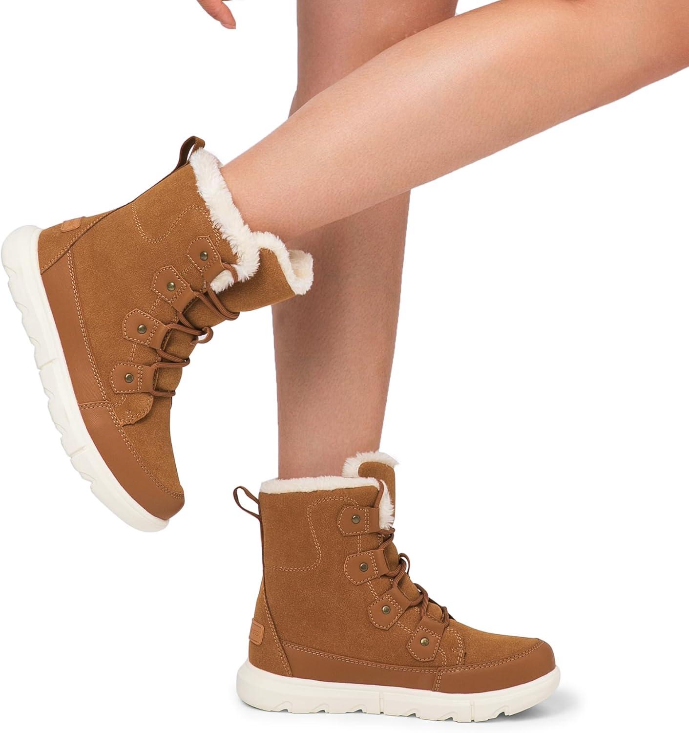 imageDREAM PAIRS Womens Winter Boots Cozy Faux Fur AntiSlip Snow Boots Lace Up Comfort Stylish Ankle Booties for Cold Weather City WalkTan