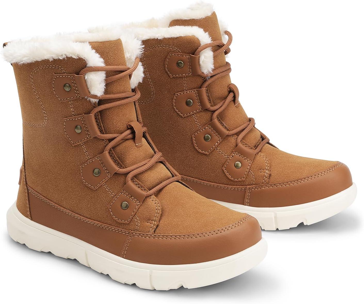 imageDREAM PAIRS Womens Winter Boots Cozy Faux Fur AntiSlip Snow Boots Lace Up Comfort Stylish Ankle Booties for Cold Weather City WalkTan