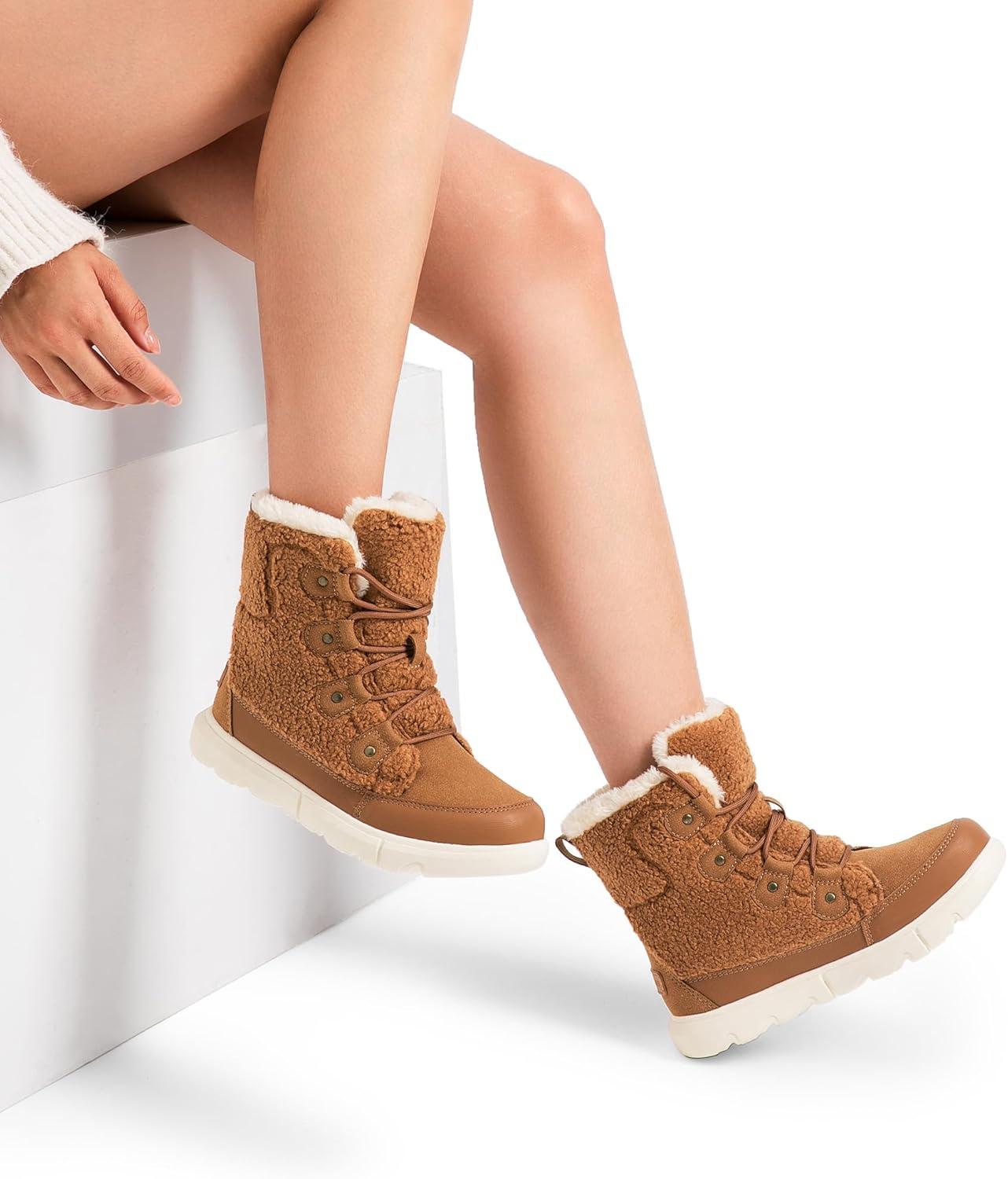 imageDREAM PAIRS Womens Winter Boots Cozy Faux Fur AntiSlip Snow Boots Lace Up Comfort Stylish Ankle Booties for Cold Weather City WalkTanfurry