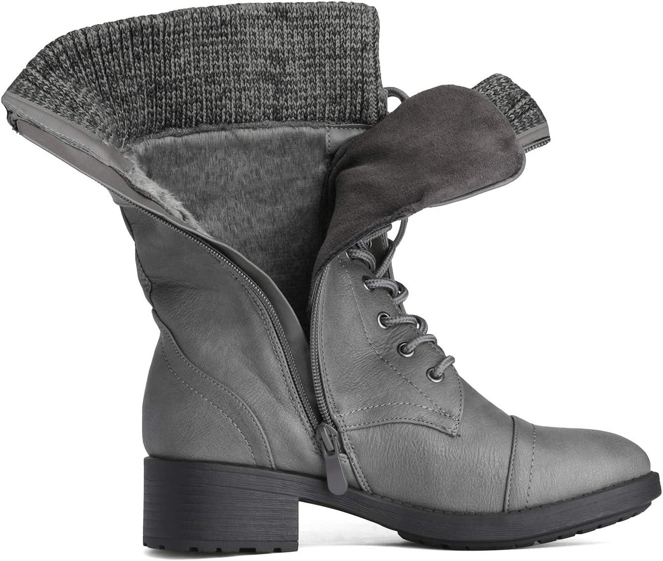 imageDREAM PAIRS Womens Winter Lace up Mid Calf Combat Riding Military BootsAmazongrey