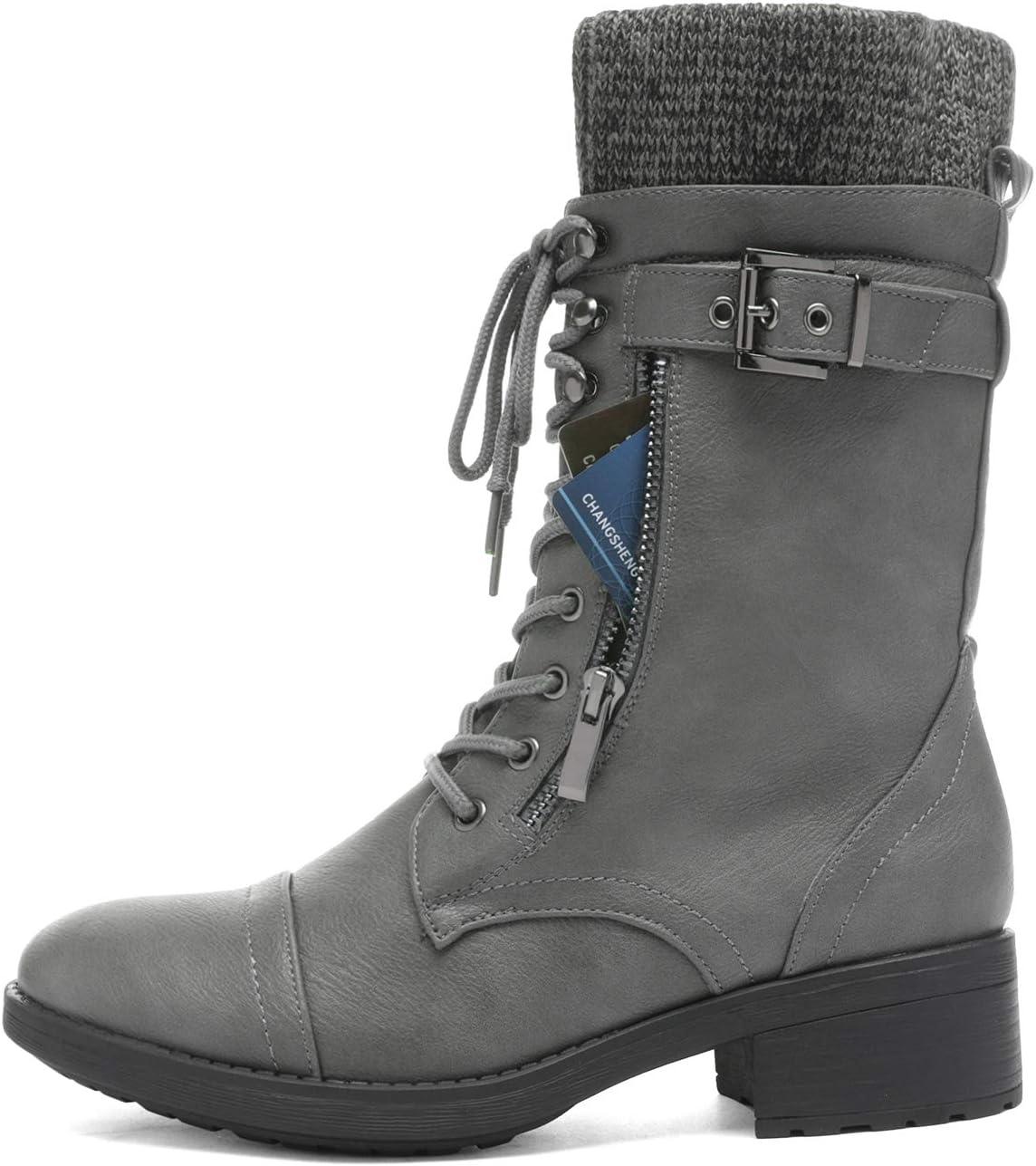 imageDREAM PAIRS Womens Winter Lace up Mid Calf Combat Riding Military BootsAmazongrey