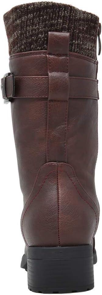 imageDREAM PAIRS Womens Winter Lace up Mid Calf Combat Riding Military BootsBurgundy