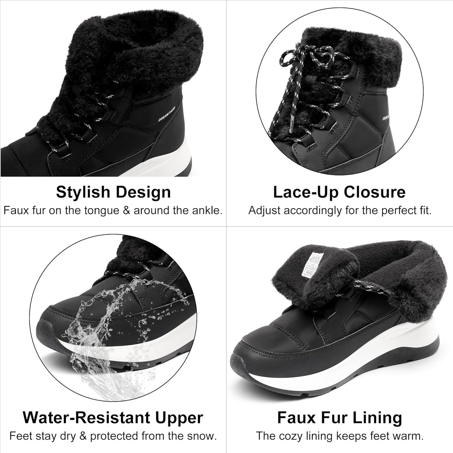 imageDREAM PAIRS Womens Winter Snow Boots Faux Fur Waterproof Ankle Booties Zaylee Ladies Comfortable Short Boots OutdoorBlack