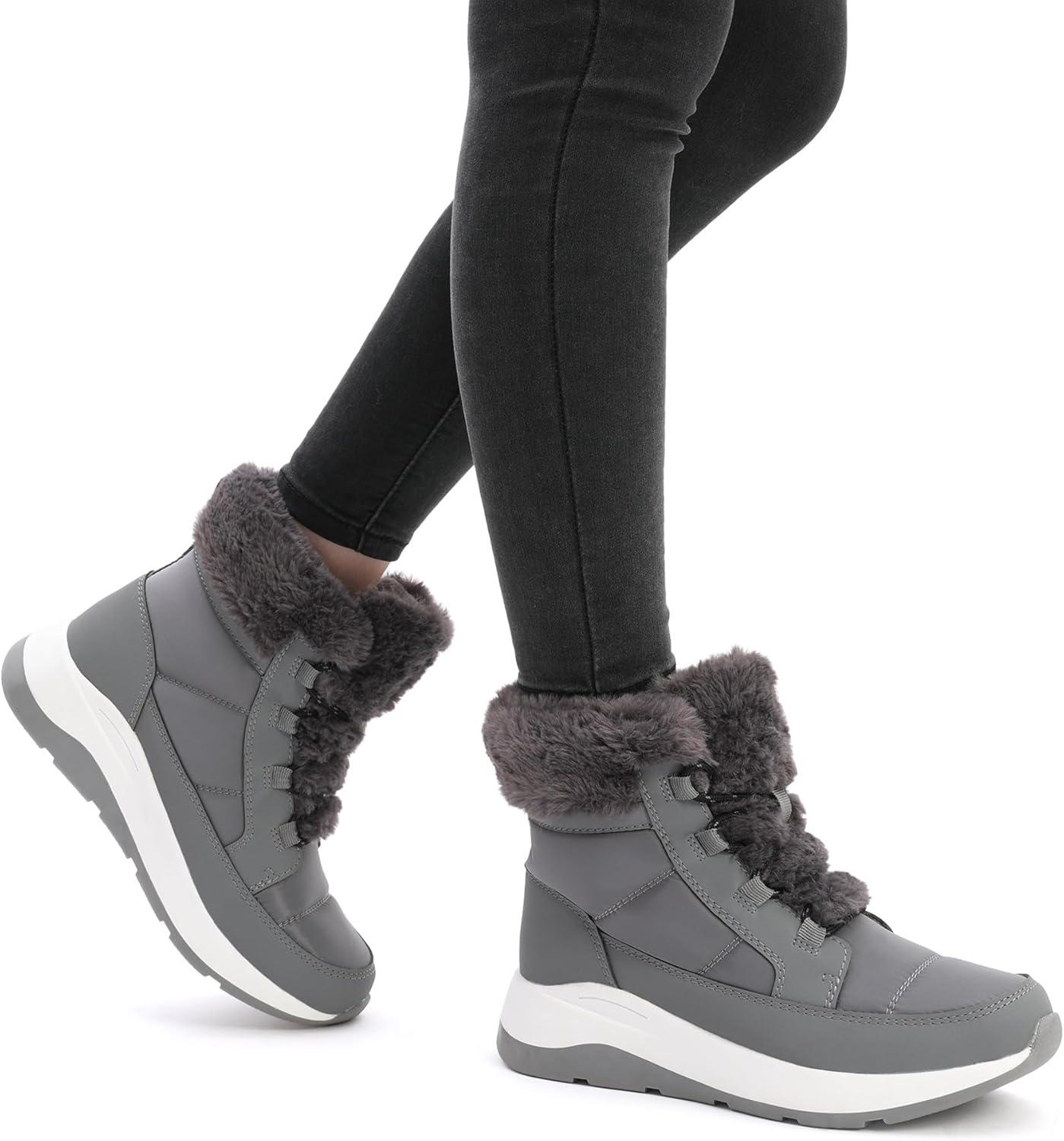 imageDREAM PAIRS Womens Winter Snow Boots Faux Fur Waterproof Ankle Booties Zaylee Ladies Comfortable Short Boots OutdoorDark Grey