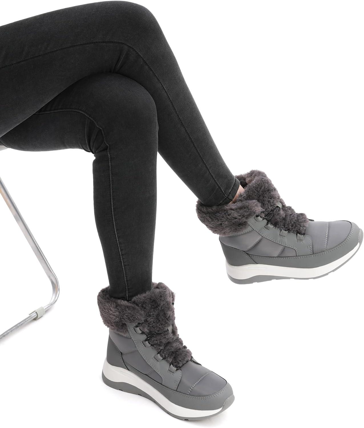 imageDREAM PAIRS Womens Winter Snow Boots Faux Fur Waterproof Ankle Booties Zaylee Ladies Comfortable Short Boots OutdoorDark Grey