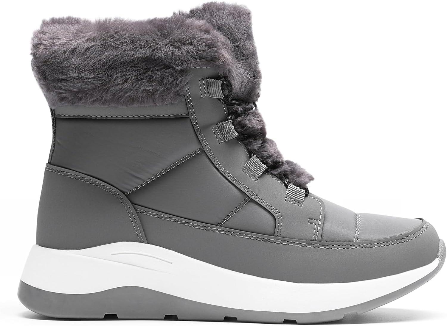 imageDREAM PAIRS Womens Winter Snow Boots Faux Fur Waterproof Ankle Booties Zaylee Ladies Comfortable Short Boots OutdoorDark Grey