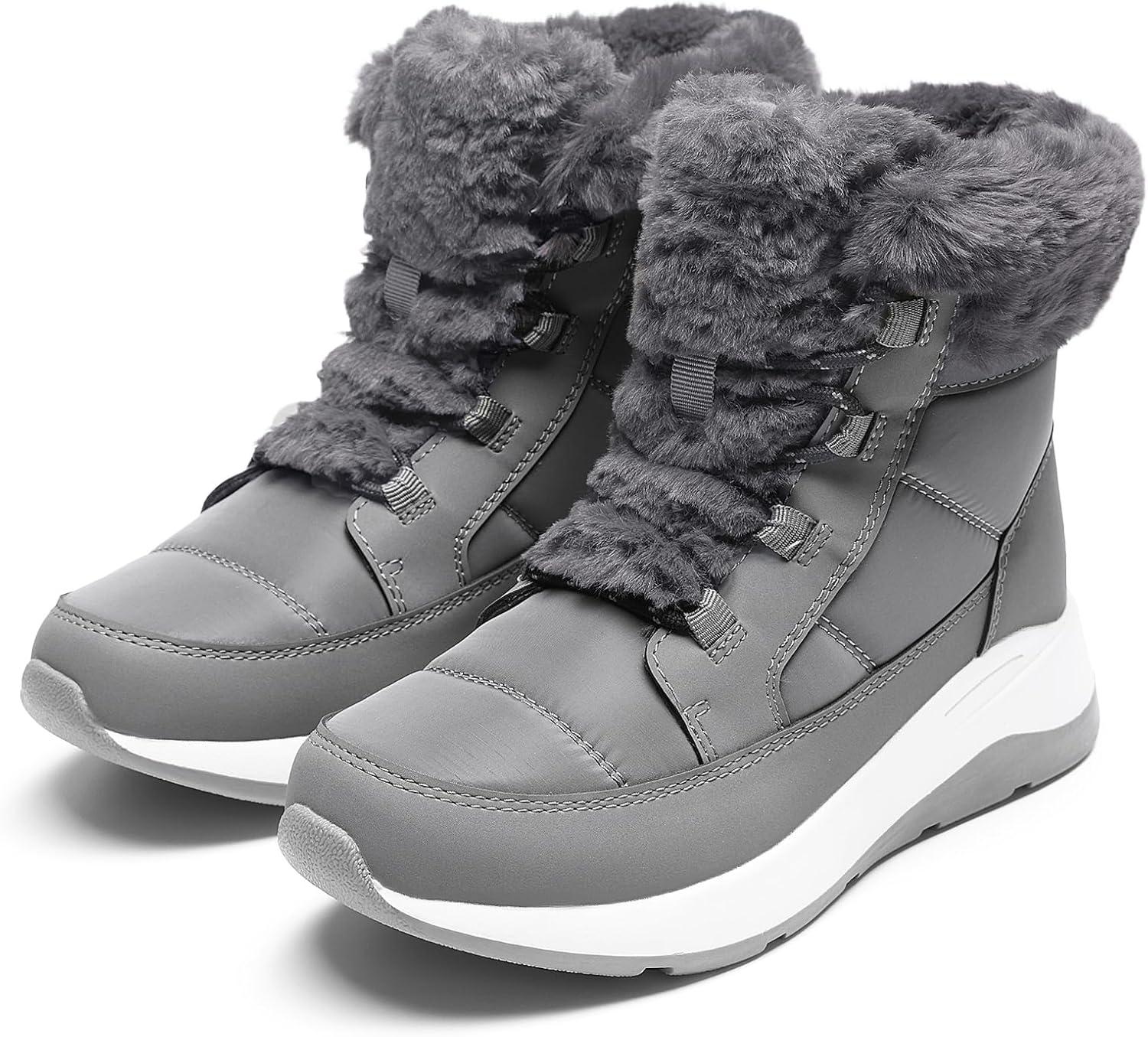 imageDREAM PAIRS Womens Winter Snow Boots Faux Fur Waterproof Ankle Booties Zaylee Ladies Comfortable Short Boots OutdoorDark Grey