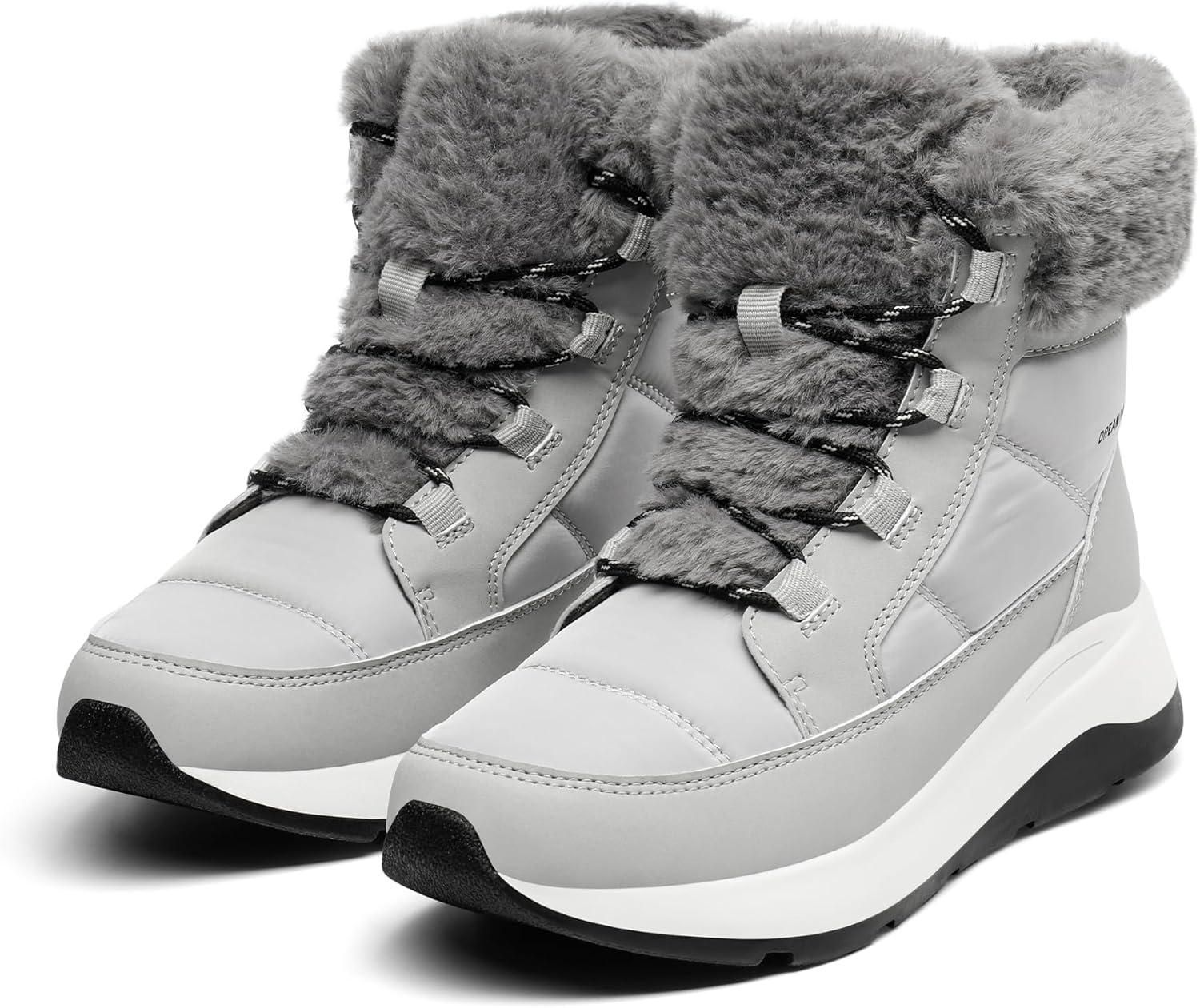 imageDREAM PAIRS Womens Winter Snow Boots Faux Fur Waterproof Ankle Booties Zaylee Ladies Comfortable Short Boots OutdoorGrey